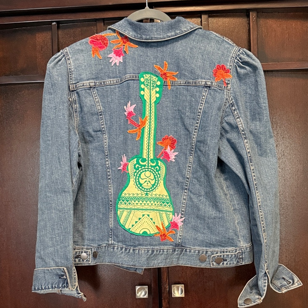 Custom Blue Jean Jacket with Colorful Embroidery